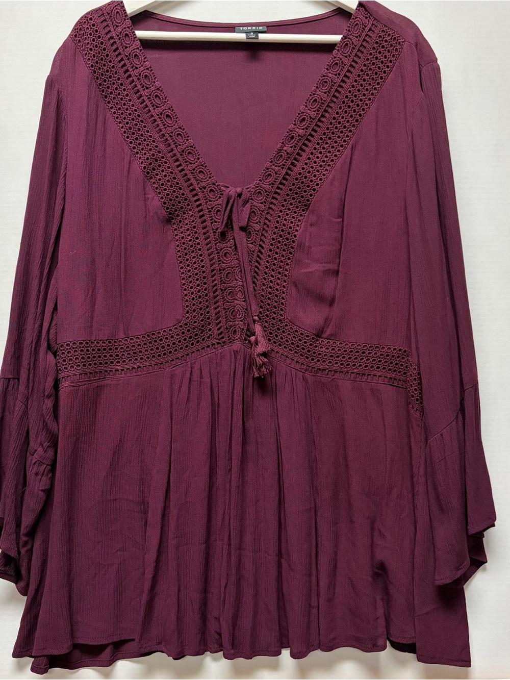 Torrid Plum Crochet-Trim Tassel Peasant Blouse size 3xl - Picture 2 of 7